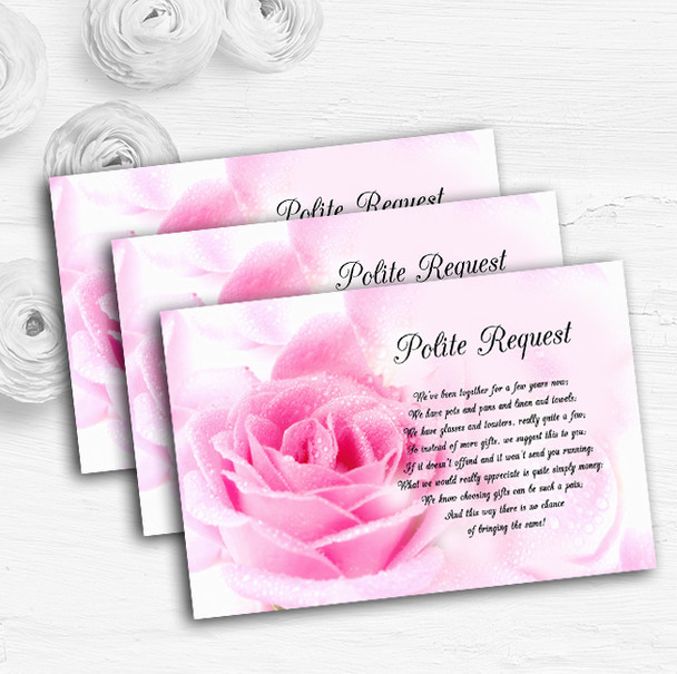 Pastel Pale Wet Pink Rose Personalised Wedding Gift Request Money Poem Cards