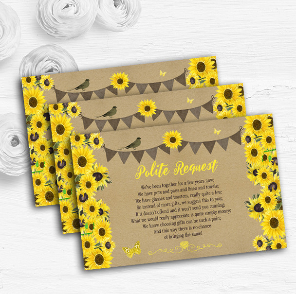 Rustic Sunflowers Vintage Personalised Wedding Gift Request Money Poem Cards