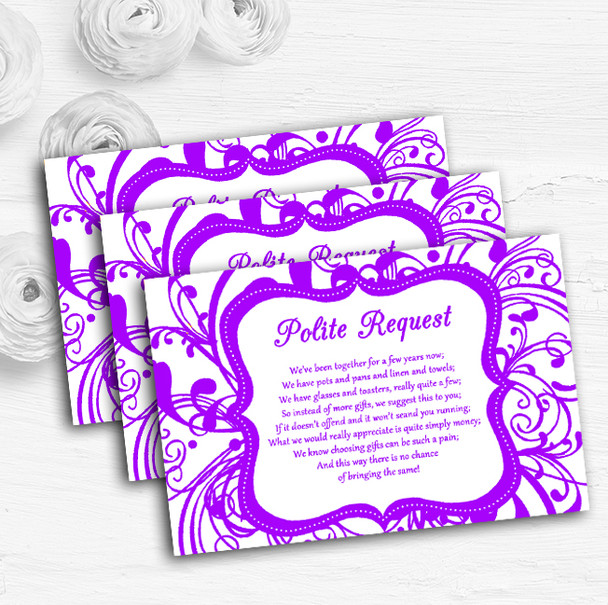 White & Purple Swirl Deco Personalised Wedding Gift Request Money Poem Cards