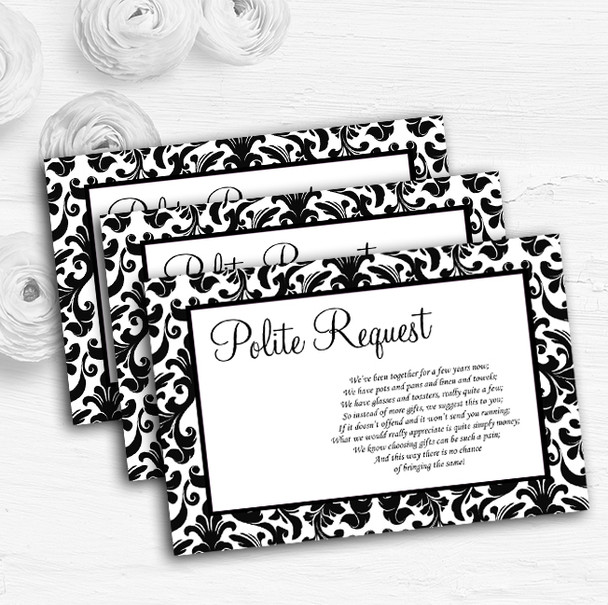 Black & White Damask Personalised Wedding Gift Cash Request Money Poem Cards