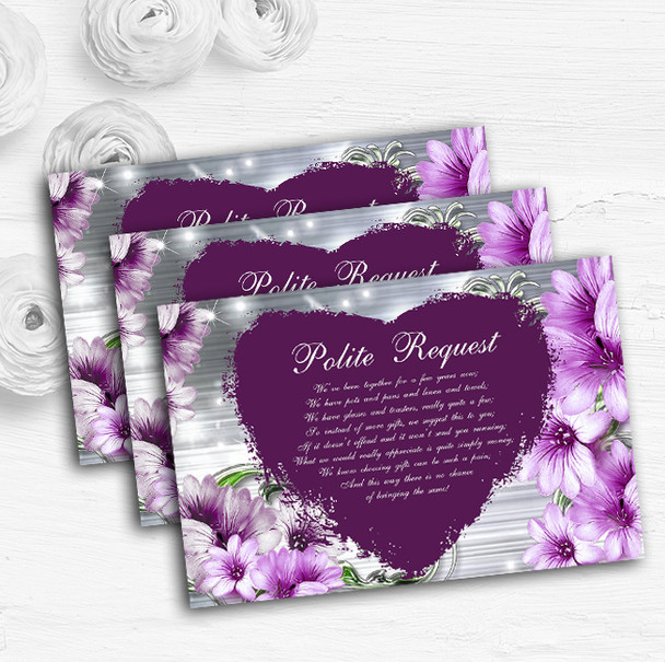 Purple Heart Flowers Personalised Wedding Gift Cash Request Money Poem Cards