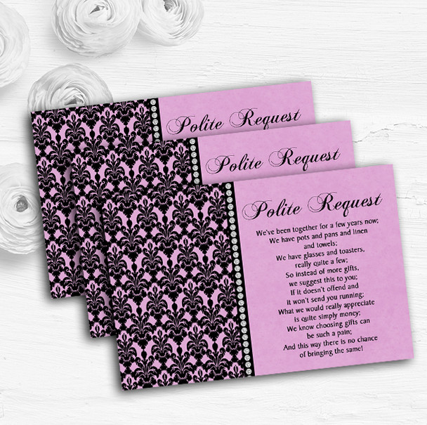 Dusky Rose Pink Black Damask & Diamond Custom Wedding Gift Money Poem Cards