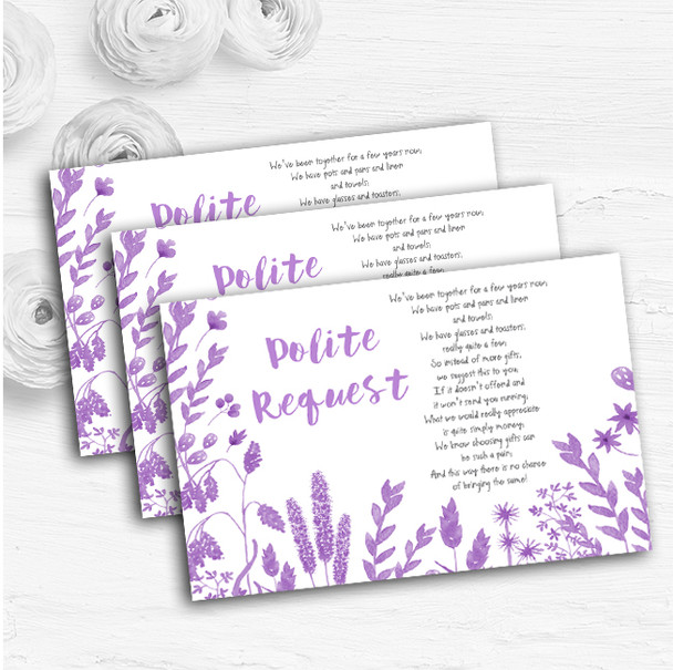 Dusty Purple Autumn Leaves Watercolour Custom Wedding Gift Money Poem Cards