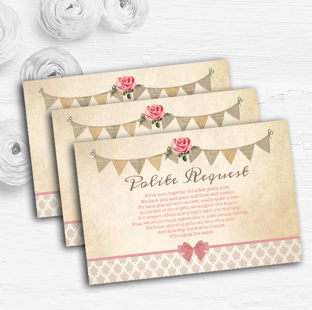 Vintage Rustic Style Bunting Pink Rose Custom Wedding Gift Money Poem Cards