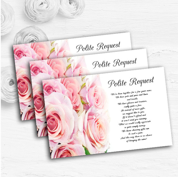 Gorgeous Pastel Pink Wet Roses Custom Wedding Gift Request Money Poem Cards