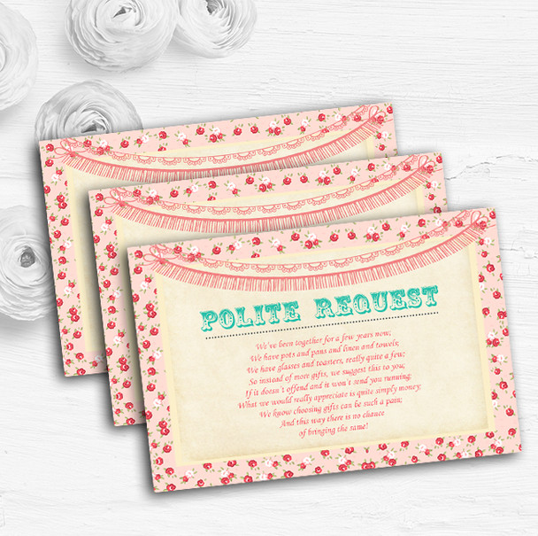 Pink Roses Shabby Chic Garland Custom Wedding Gift Request Money Poem Cards