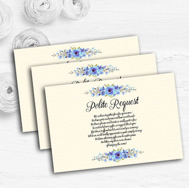 Watercolour Blue Floral Rustic Custom Wedding Gift Request Money Poem Cards