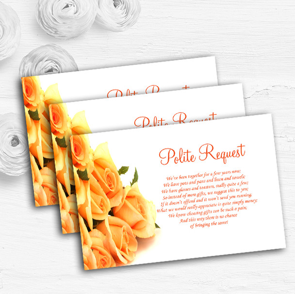 Orange Yellow Roses Personalised Wedding Gift Cash Request Money Poem Cards