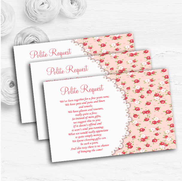 Red And Coral Pink Floral Shabby Chic Chintz Wedding Gift Money Poem Cards