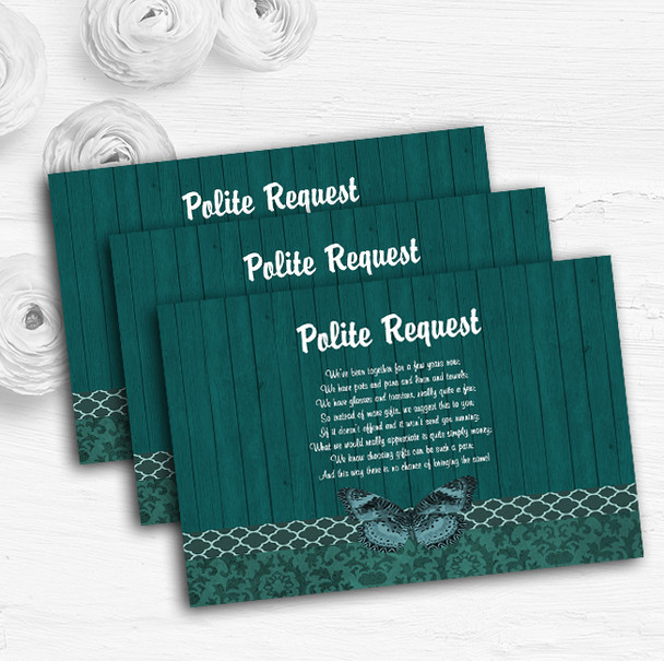 Rustic Vintage Wood Butterfly Turquoise Teal Wedding Gift Money Poem Cards