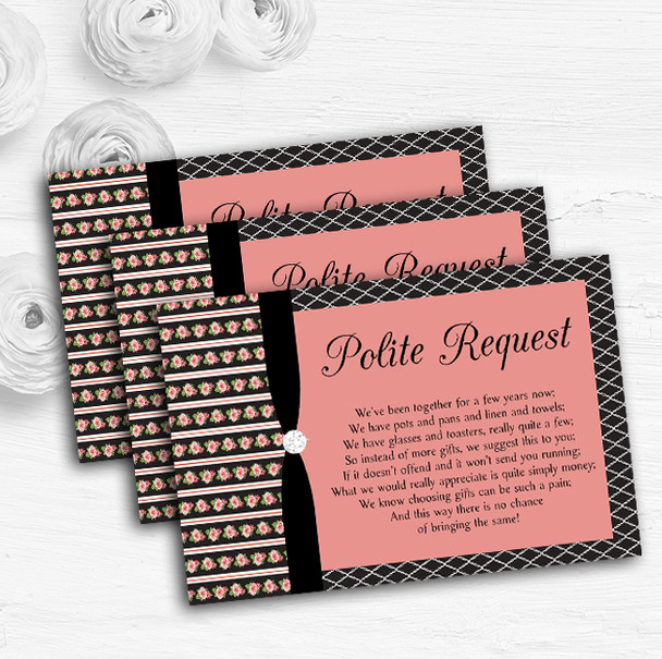 Black And Coral Pink Rose Shabby Chic Custom Wedding Gift Money Poem Cards