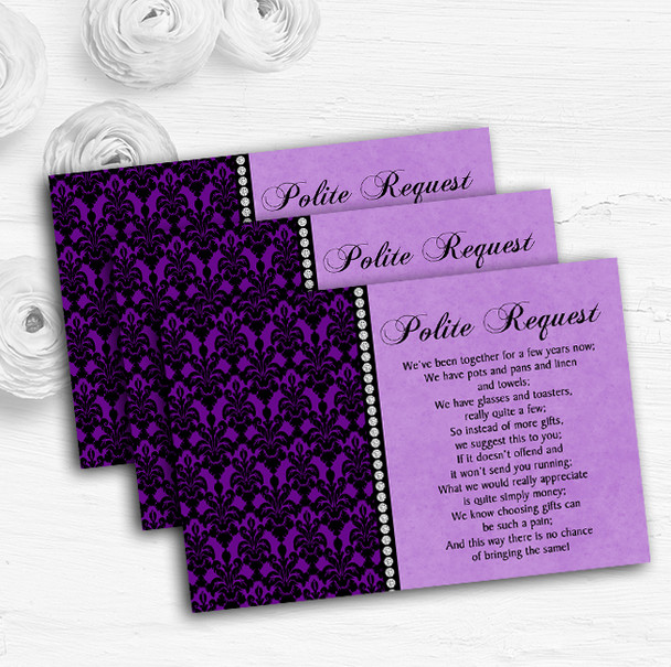 Cadbury Purple Black Damask & Diamond Custom Wedding Gift Money Poem Cards