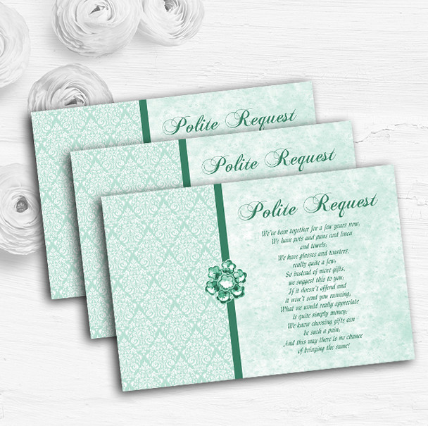 Pale Mint Green Vintage Damask Jewel Custom Wedding Gift Money Poem Cards