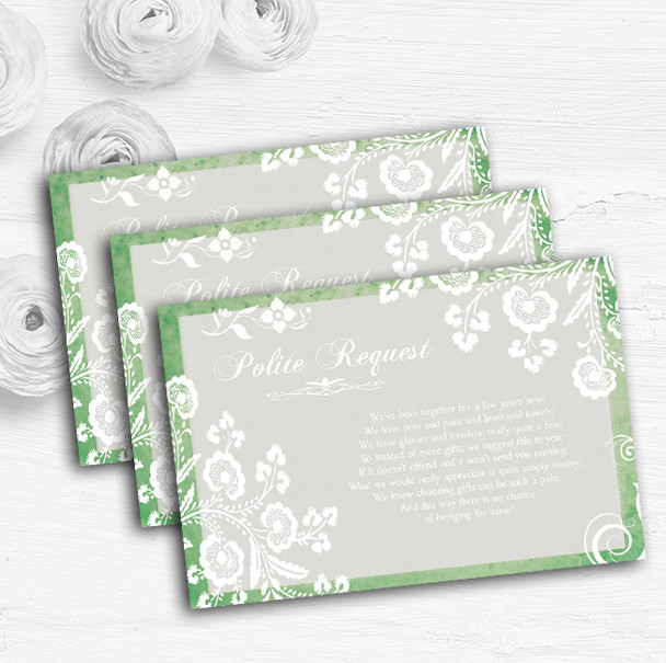 Rustic Green Lace Personalised Wedding Gift Cash Request Money Poem Cards