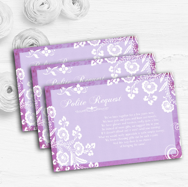 Rustic Lilac Lace Personalised Wedding Gift Cash Request Money Poem Cards