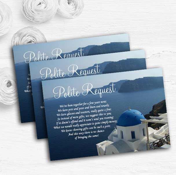 Greece Santorini Personalised Wedding Gift Cash Request Money Poem Cards