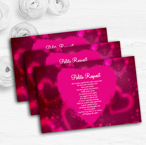 Hot Pink Hearts Personalised Wedding Gift Cash Request Money Poem Cards