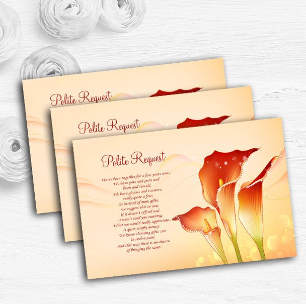 Red Orange Lily Personalised Wedding Gift Cash Request Money Poem Cards