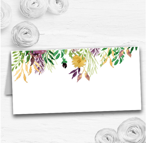 Autumn Plum Watercolour Floral Header Wedding Table Seating Name Place Cards