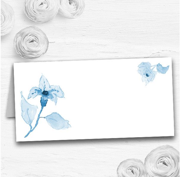 Beautiful Powder Baby Blue Watercolour Flowers Wedding Table Seating Name Place Cards