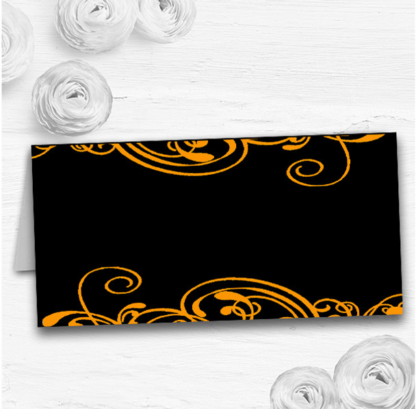 Black & Orange Swirl Deco Wedding Table Seating Name Place Cards