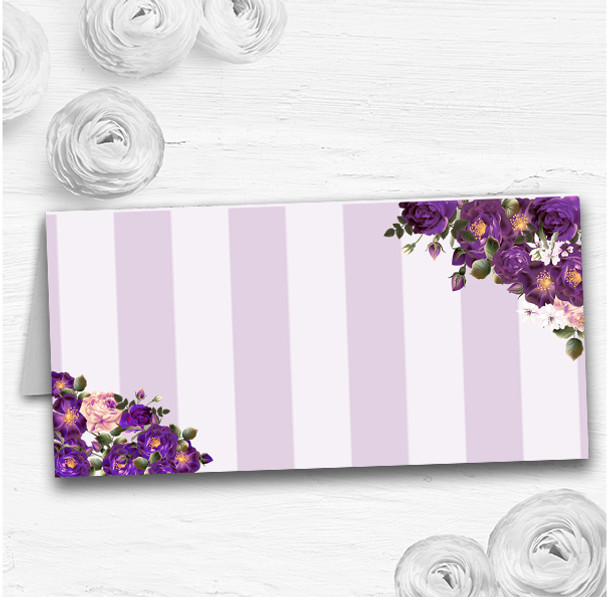 Cadbury Purple Rose & Stripes Vintage Wedding Table Seating Name Place Cards