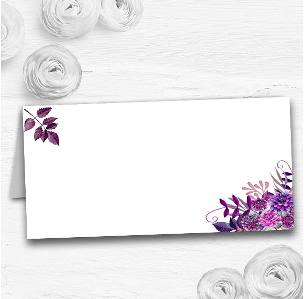 Cadbury Purple Watercolour Florals Wedding Table Seating Name Place Cards