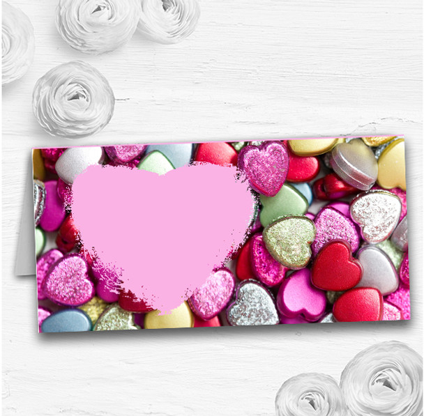 Colourful Cute Love Hearts Wedding Table Seating Name Place Cards