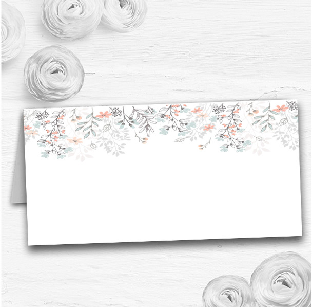 Coral & Blue Autumn Watercolour Wedding Table Seating Name Place Cards