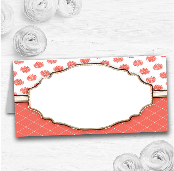 Coral And White Flowers Quilt Wedding Table Seating Name Place Cards