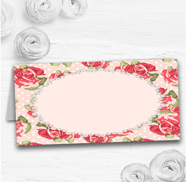 Coral Pink Floral Shabby Chic Chintz Wedding Table Seating Name Place Cards
