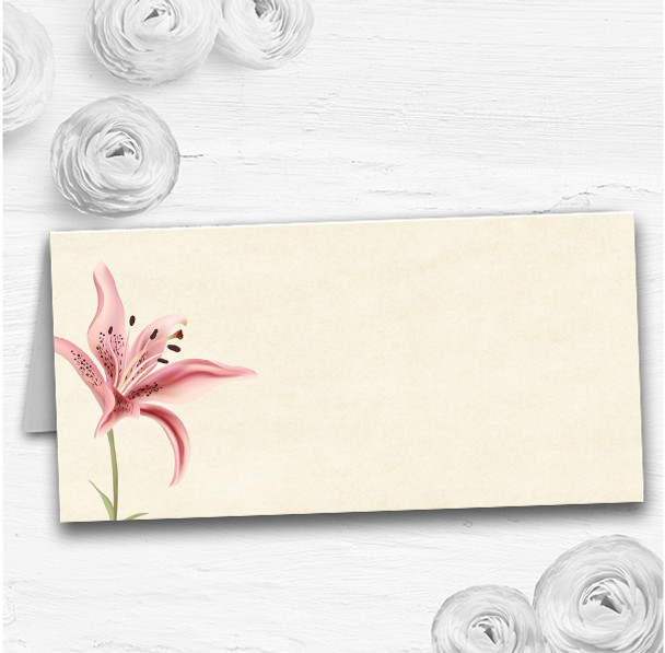 Coral Pink Lily Vintage Wedding Table Seating Name Place Cards