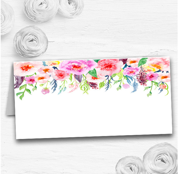 Coral Pink Watercolour Floral Wedding Table Seating Name Place Cards