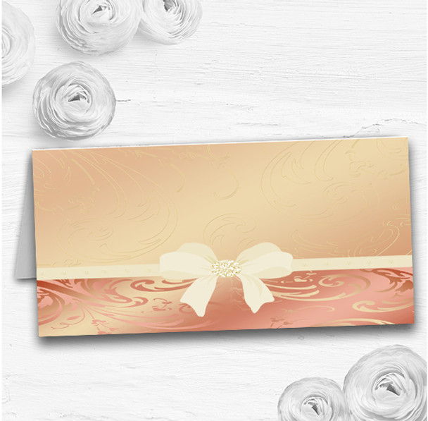 Cream Pale Coral Peach Pink Bow Wedding Table Seating Name Place Cards