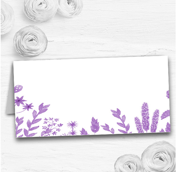 Dusty Purple Autumn Leaves Watercolour Wedding Table Seating Name Place Cards