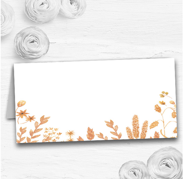 Golden Autumn Leaves Watercolour Wedding Table Seating Name Place Cards