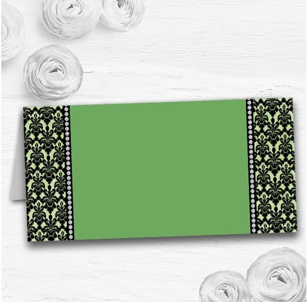 Green Black Damask & Diamond Wedding Table Seating Name Place Cards