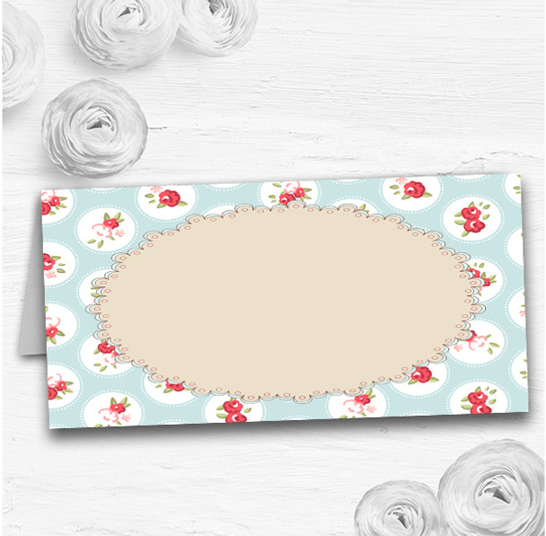 Light Blue And Red Roses Shabby Chic Chintz Wedding Table Name Place Cards