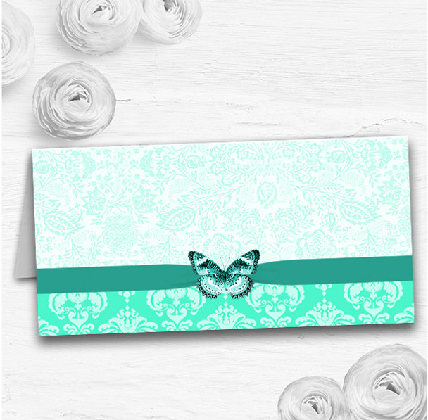 Mint Green Vintage Floral Damask Butterfly Wedding Table Name Place Cards