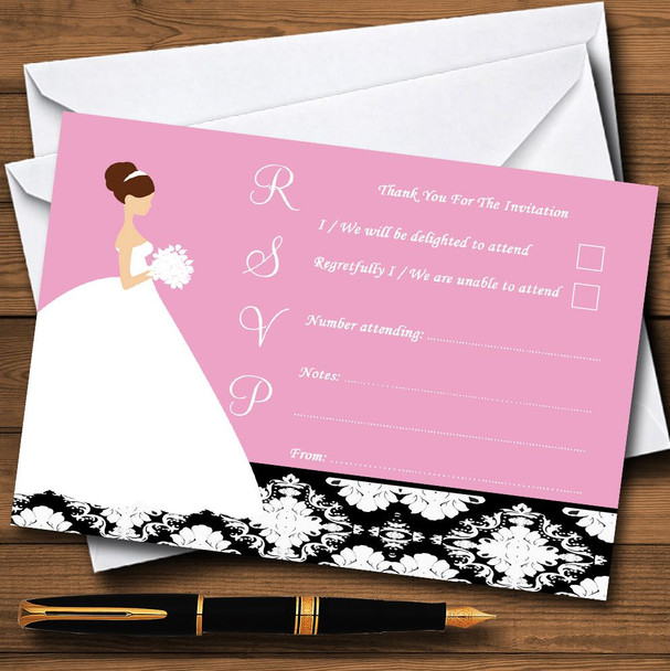 Pink Black Damask Bride RSVP Cards