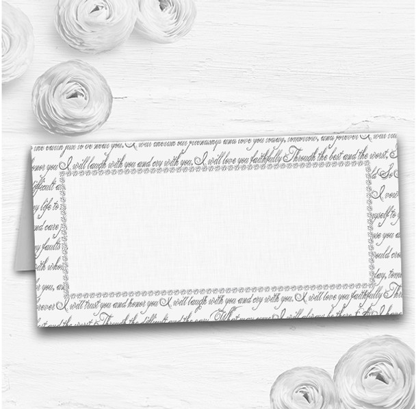 Off White Love Vows Romantic Script Wedding Table Seating Name Place Cards