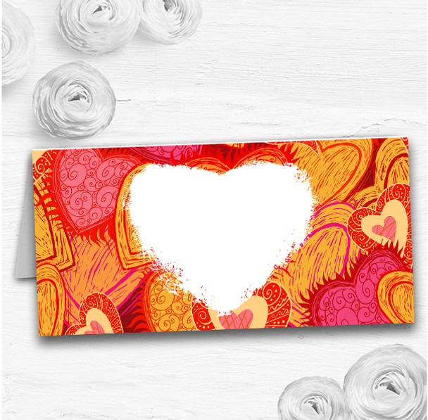 Orange Red And Pink Hearts Wedding Table Seating Name Place Cards