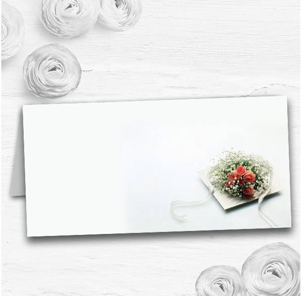 Peach Coral Rose Wedding Table Seating Name Place Cards