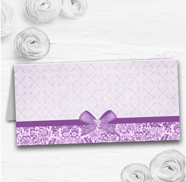 Pretty Floral Vintage Bow & Diamante Lilac Wedding Table Name Place Cards