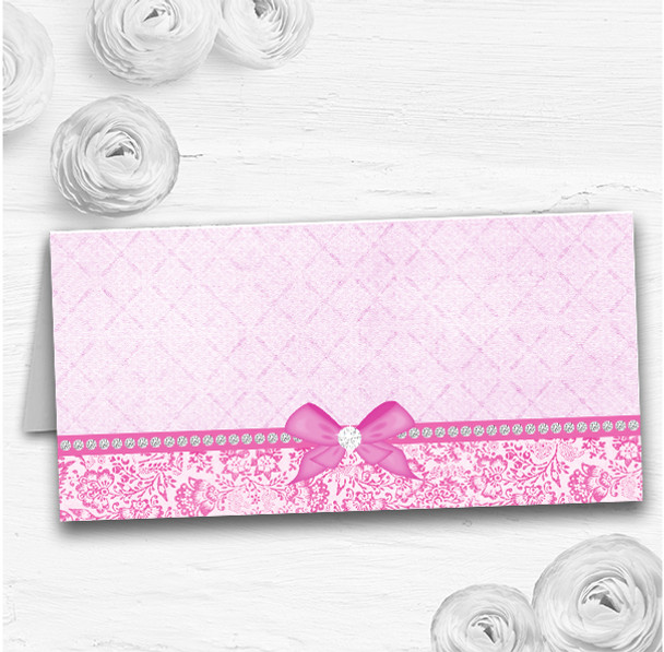 Pretty Floral Vintage Bow & Diamante Pink Wedding Table Seating Name Place Cards