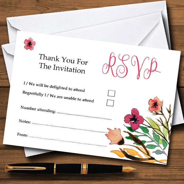 Handwriting Font Watercolour Floral Pink RSVP Cards