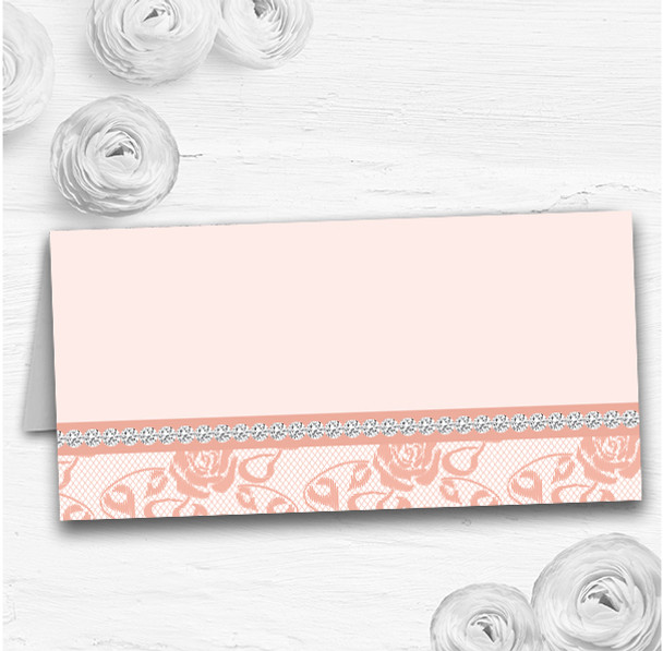 Pretty Pale Coral Floral Diamante Wedding Table Seating Name Place Cards
