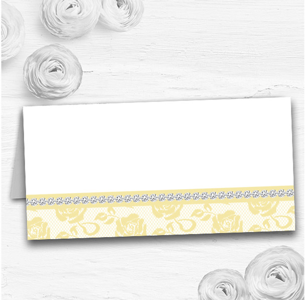 Pretty Pale Yellow Floral Diamante Wedding Table Seating Name Place Cards