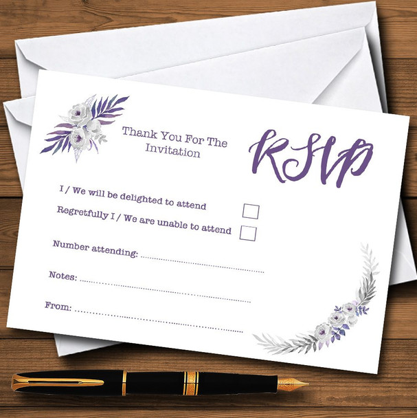 Purple & Silver Subtle Floral RSVP Cards