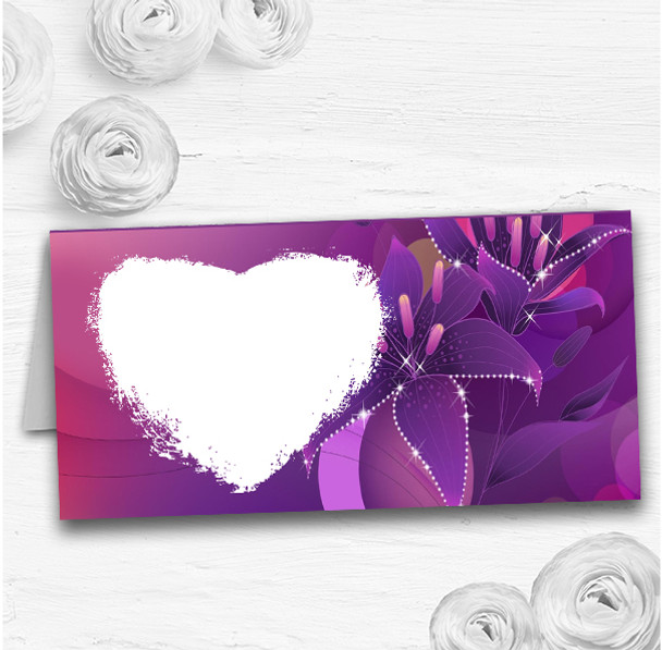 Purple Pink Flowers Wedding Table Seating Name Place Cards